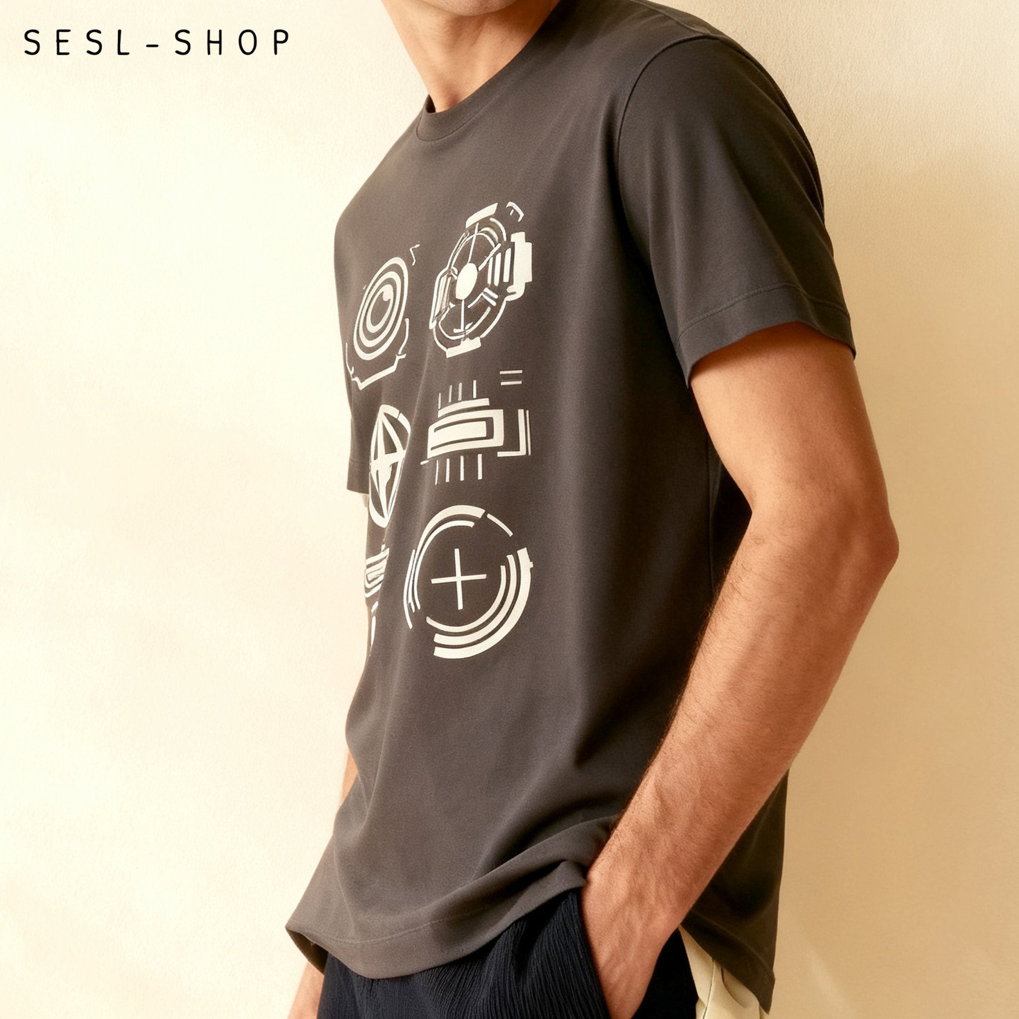 เสื้อยืดคอกลมแขนสั้นผ้าฝ้ายแท้ สีขาว