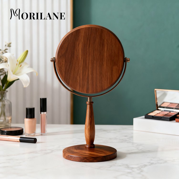 กระจกไม้ทรงกลมปรับได้