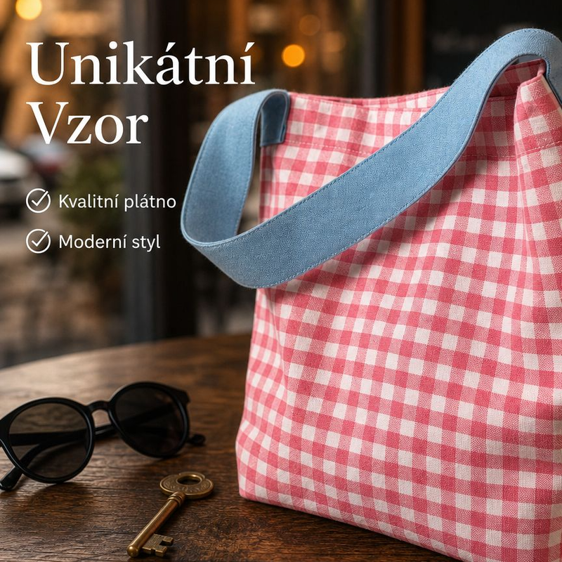Dámská nová kontrastní barevná kostkovaná plátěná kabelka
