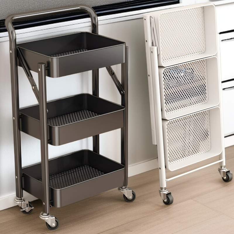 組み立て不要の折りたたみ多機能キッチンラック、果物・野菜・スナック収納棚