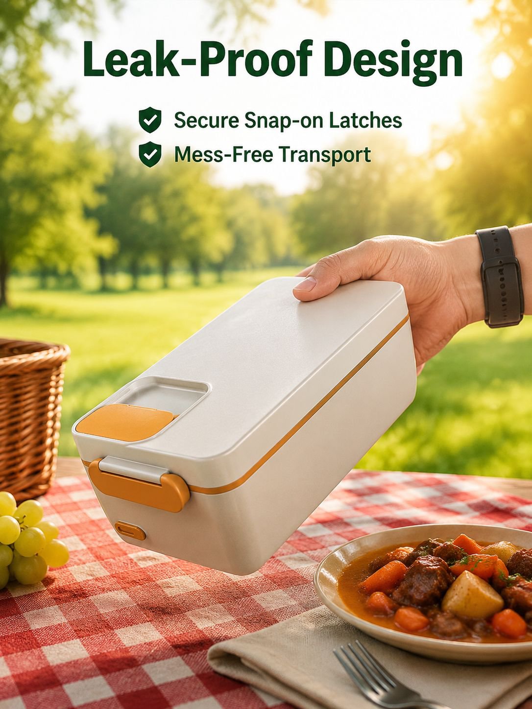 Rechargeable Large Capacity Electric Lunch Box with 304 Stainless Steel Liner