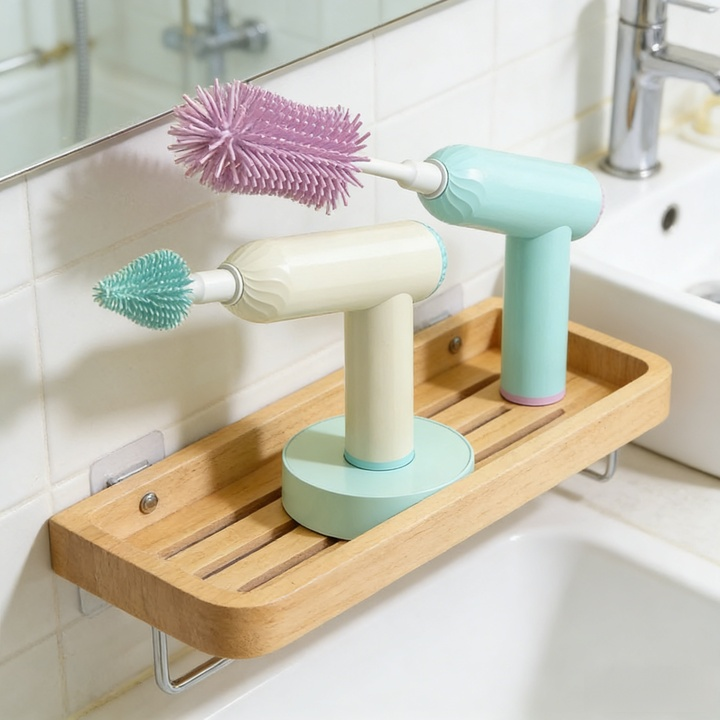 แปรงซิลิโคนไฟฟ้าสำหรับทำความสะอาดขวดน้ำและแก้ว หมุนได้ 360 องศา