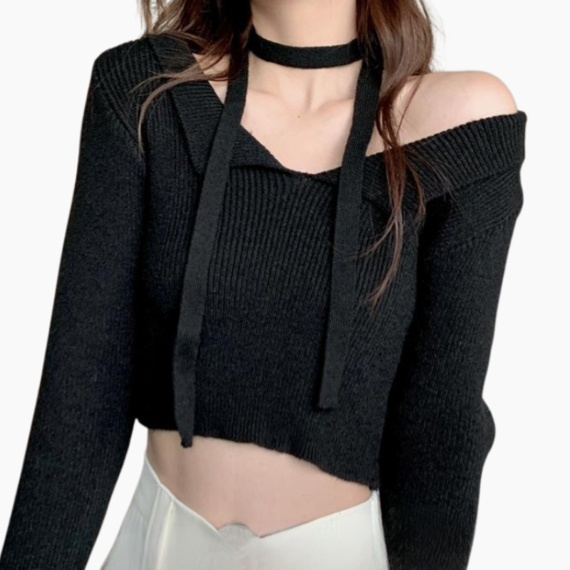 니트 여 퓨어 숏 슬림핏 긴팔 상의 니트 여자 쇼트 슬림 긴팔 톱