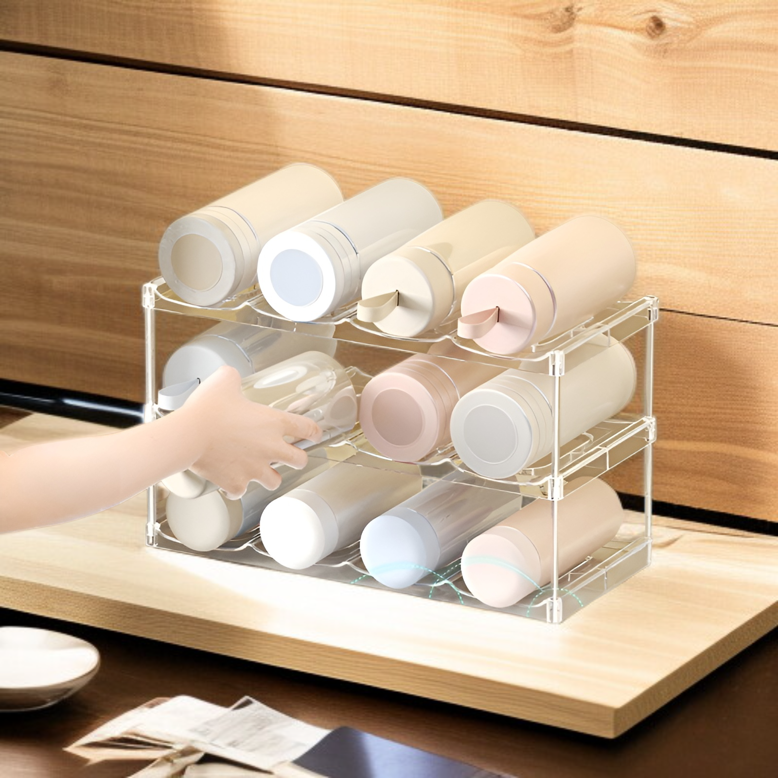 Organizador de tazas Thermos, soporte transparente apilable para vasos,