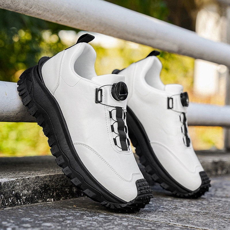 旋轉紐扣厚底休閒男皮鞋