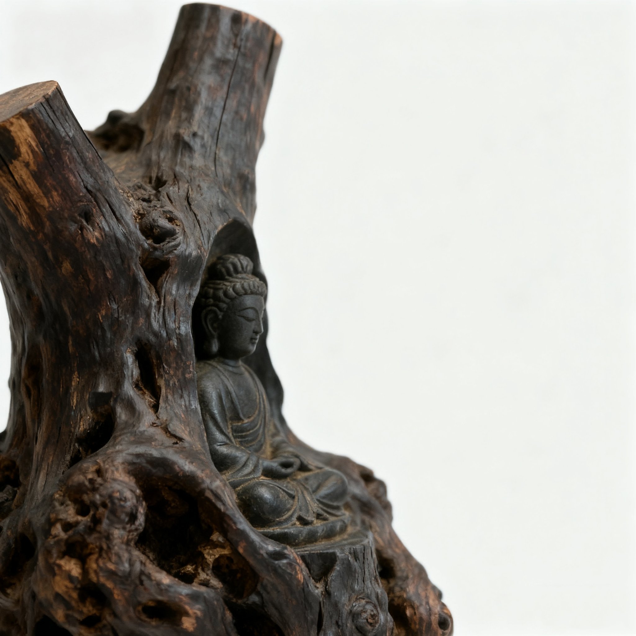 พระพุทธรูปไม้แกะสลักสไตล์เซนธรรมชาติ