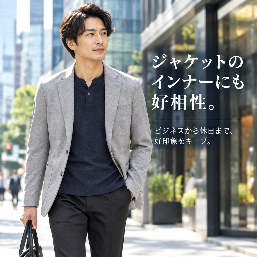 メンズ無地スタンドネック日本風長袖Tシャツ