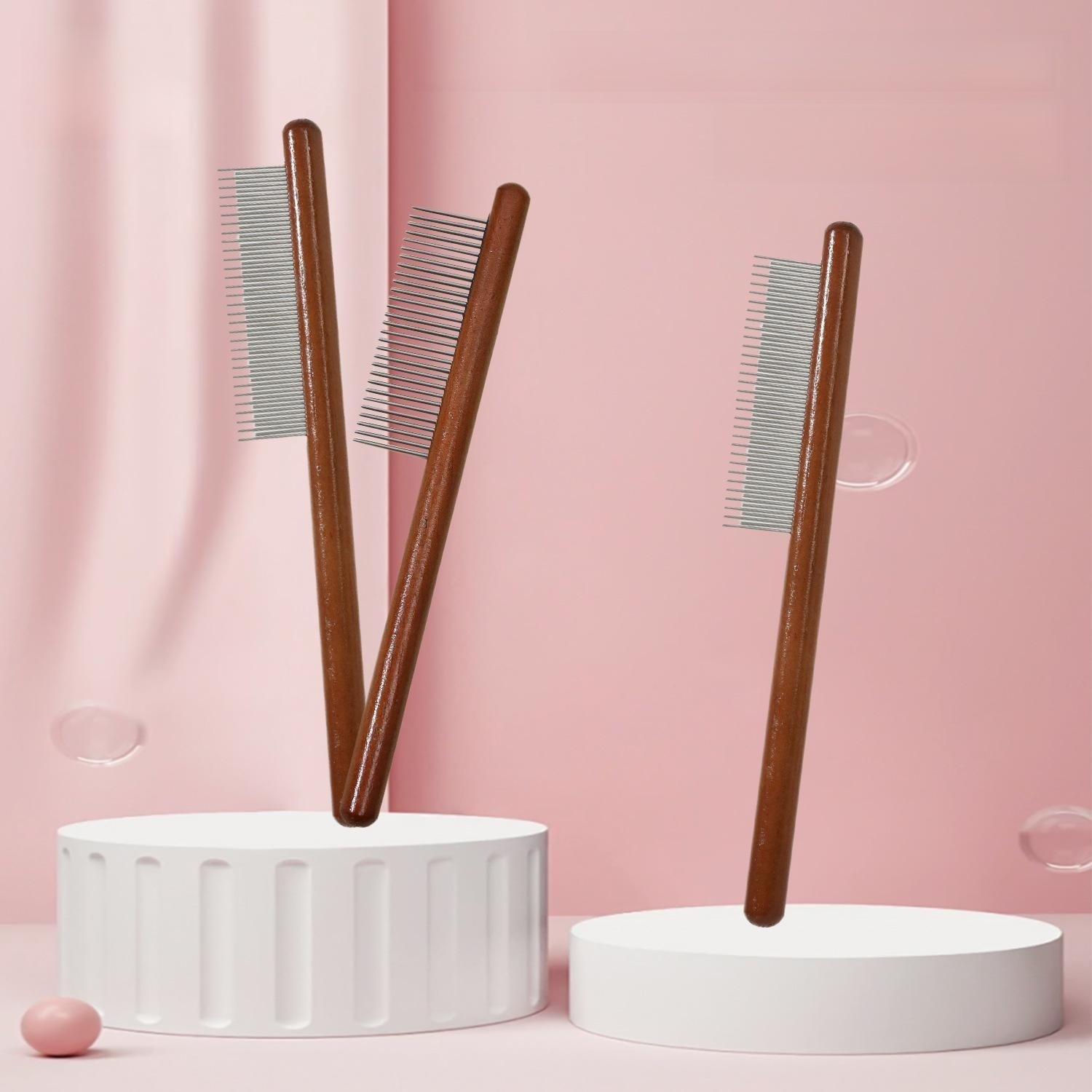 Dog Comb with Solid Wood Handle