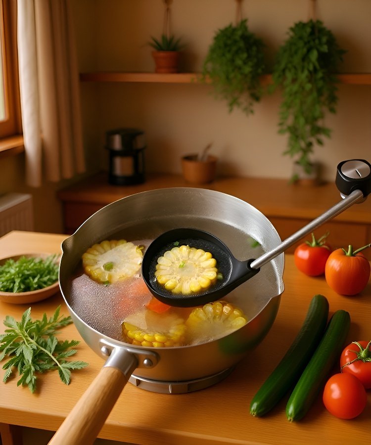 Hitzebeständiger Silikonspatel rührt heiße Speisen um