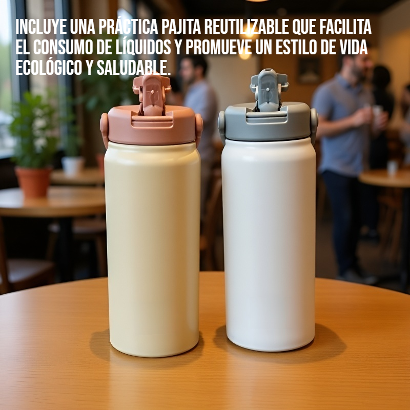 Termo de acero inoxidable con pajita