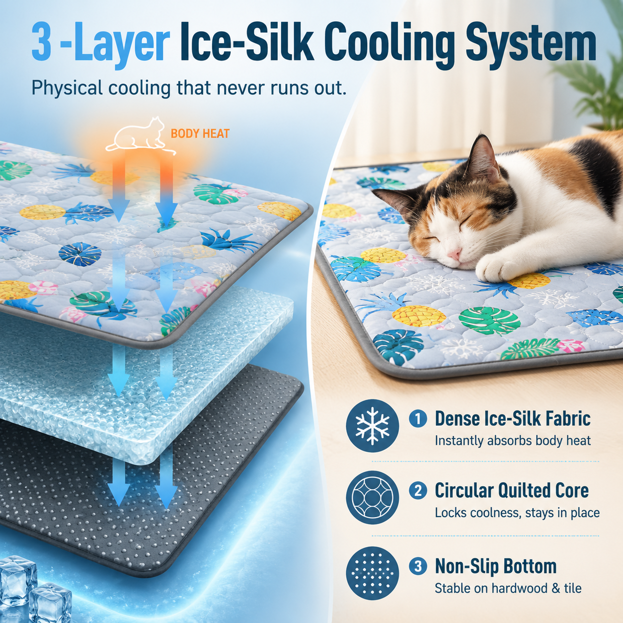 Summer Pet Cooling Mat Non-Slip Breathable for Cats and Dogs