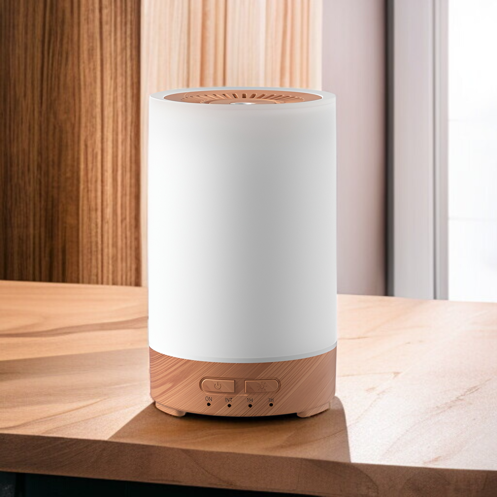 新しいナイトライト加湿器、家庭用USBアロマディフューザー、カラフルな木目調ディフューザー、ミニサイレントベッドルームアロマディフューザー