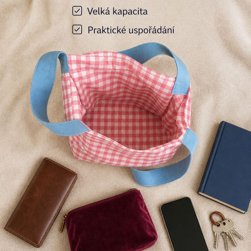 Dámská nová kontrastní barevná kostkovaná plátěná kabelka