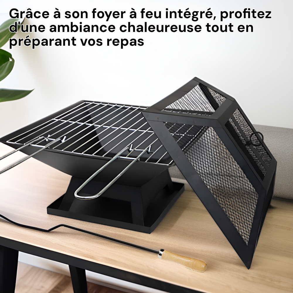 Barbecue grill multifonction portable d'extérieur avec foyer à feu