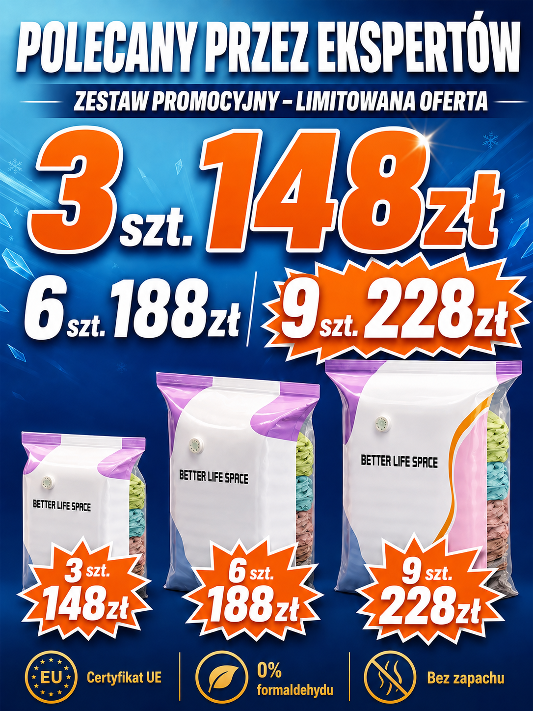 Duży worek próżniowy bez konieczności odsysania powietrza