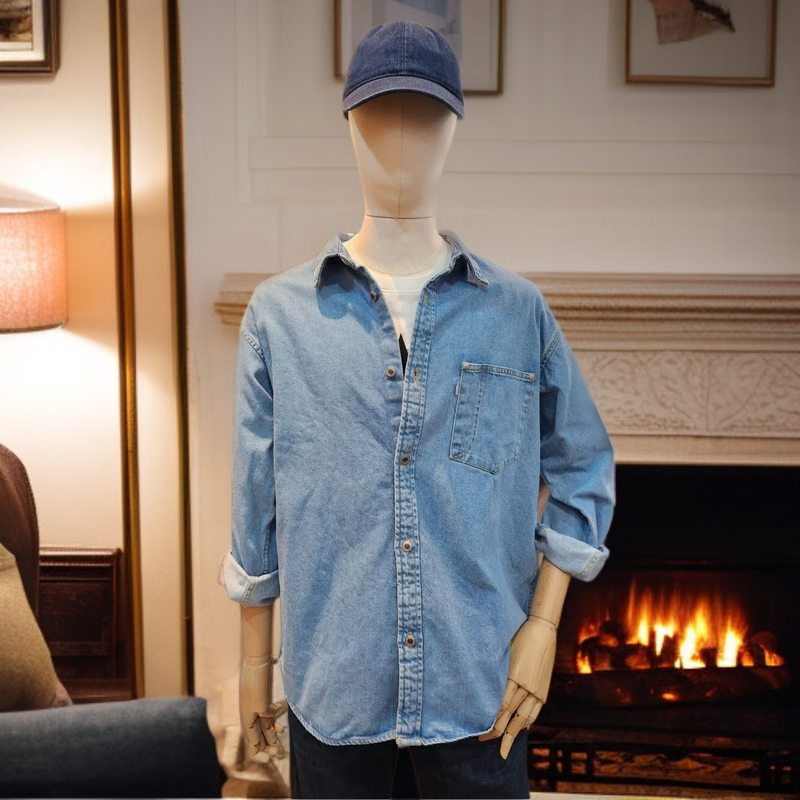  남자 린넨 반팔 셔츠 빈티지 워싱 스타일