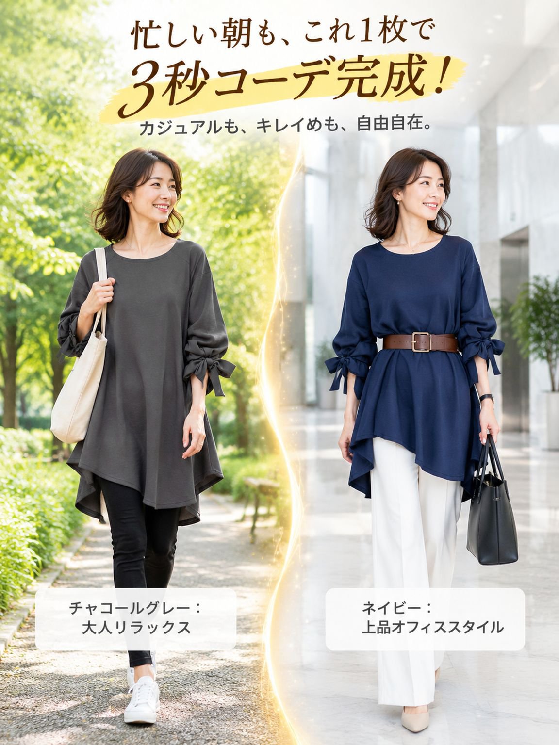【瞬間、-5kg見え】360°極美シルエット・大人ドレープチュニック