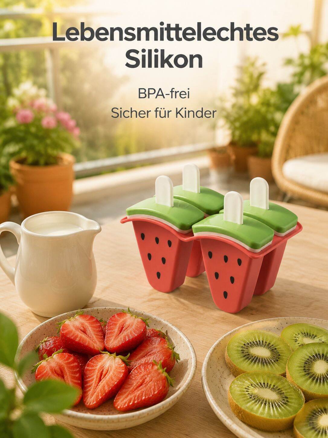 Eisformen aus lebensmittelechtem Silikon, vierteilig mit Deckel, einfaches Entformen