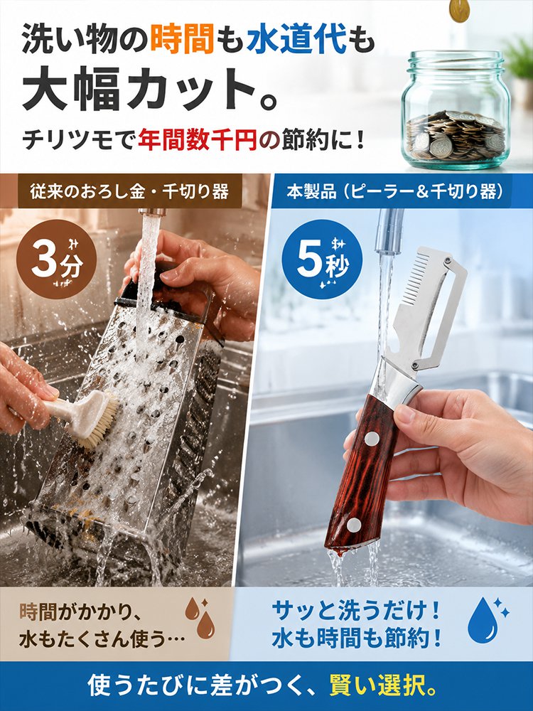 医療グレードステンレス採用｜驚きの切れ味・多機能ピーラー（皮むき＆千切り対応）