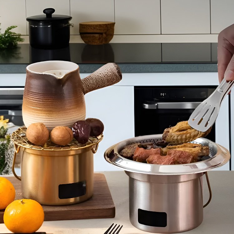 Mini barbecue coréen portable en acier inoxydable pour usage domestique et extérieur