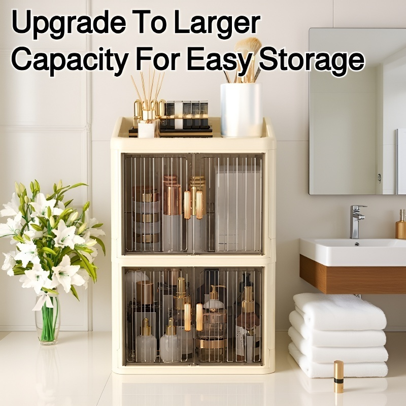 Household Foldable Cosmetic Storage Cabinet with Double Doors