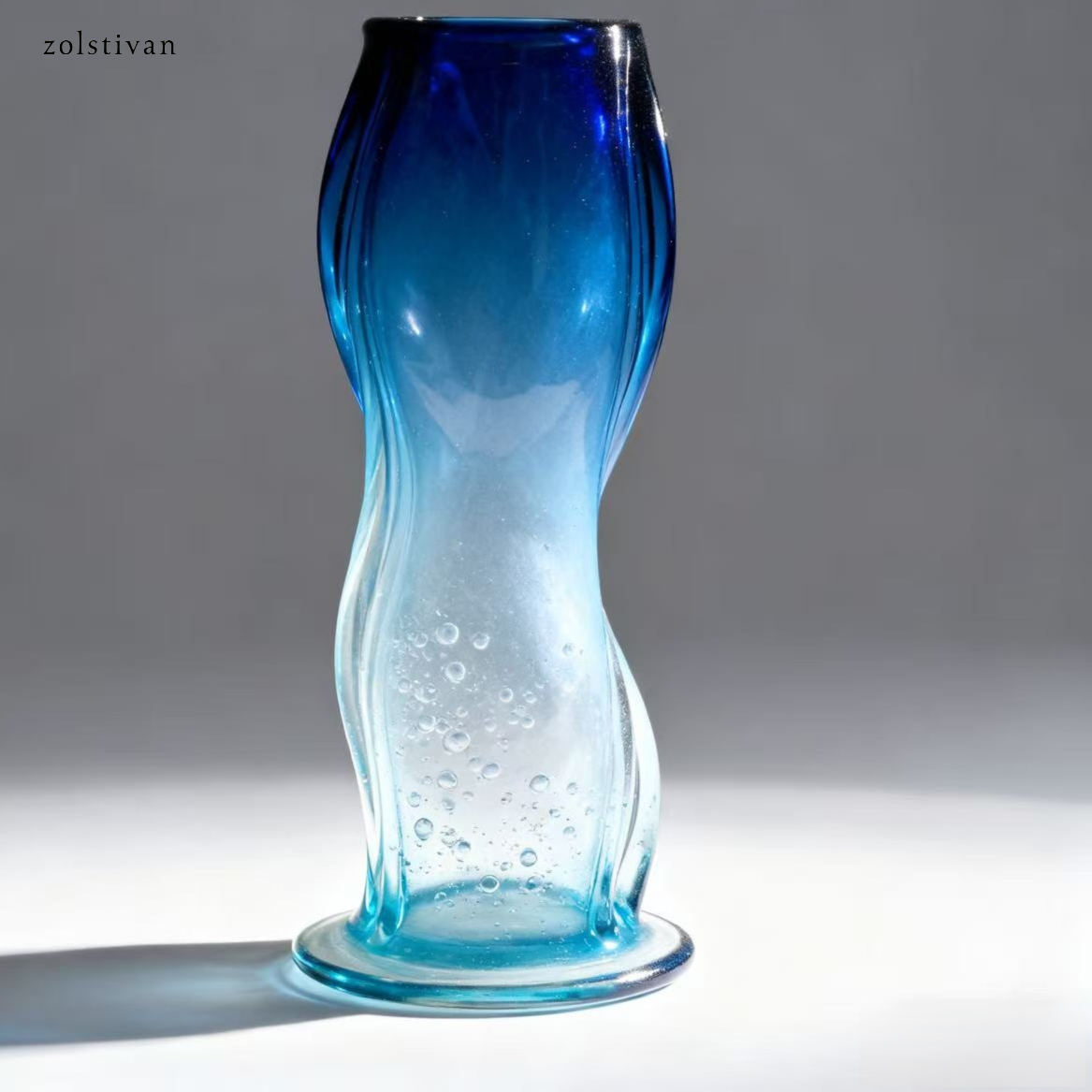 블루 그라데이션 버블 유리 아트 꽃병