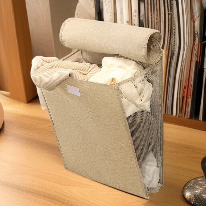 Cesta de almacenamiento de algodón y lino, cesta multifuncional plegable para ropa