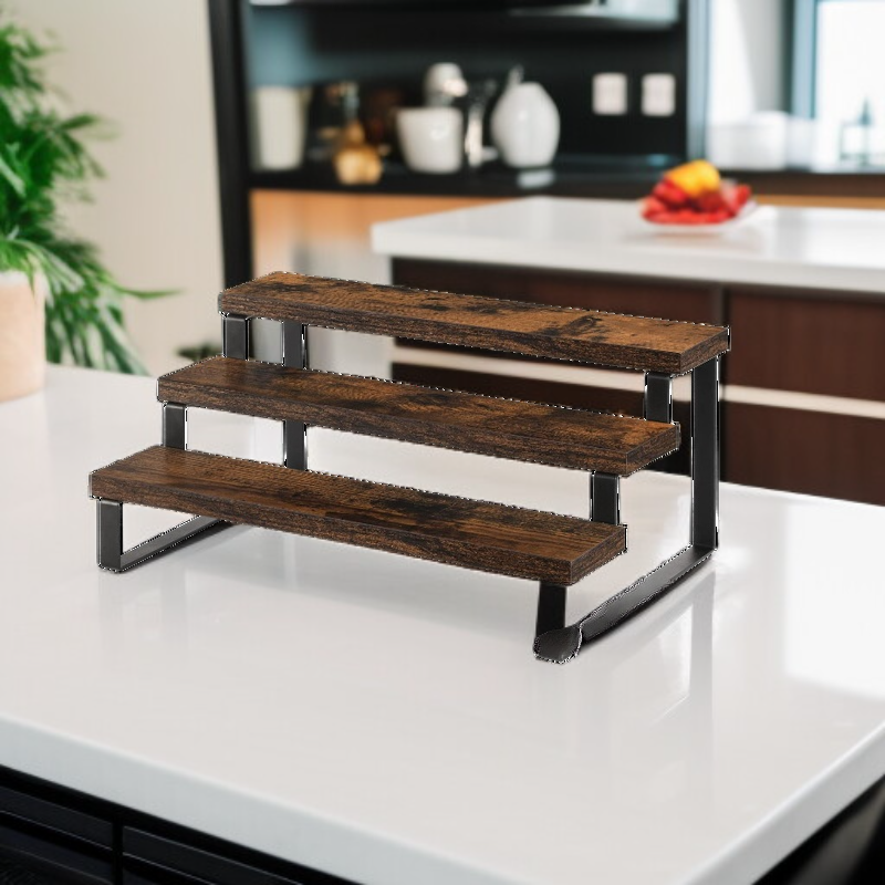 Wooden Countertop Spice Storage Display Rack Multi-Layer Kitchen Organizer