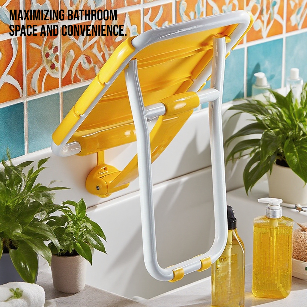 Bathroom fixed on the wall, foldable shower bench