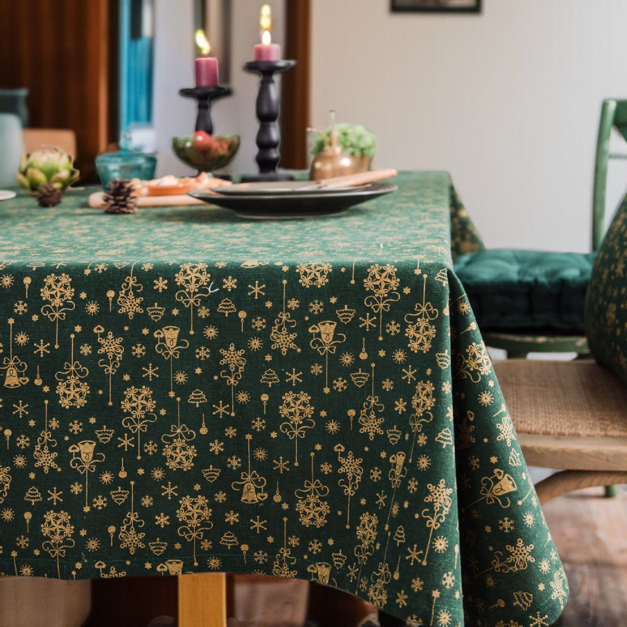 눈송이 패턴이 아름다운 일본풍 테이블보