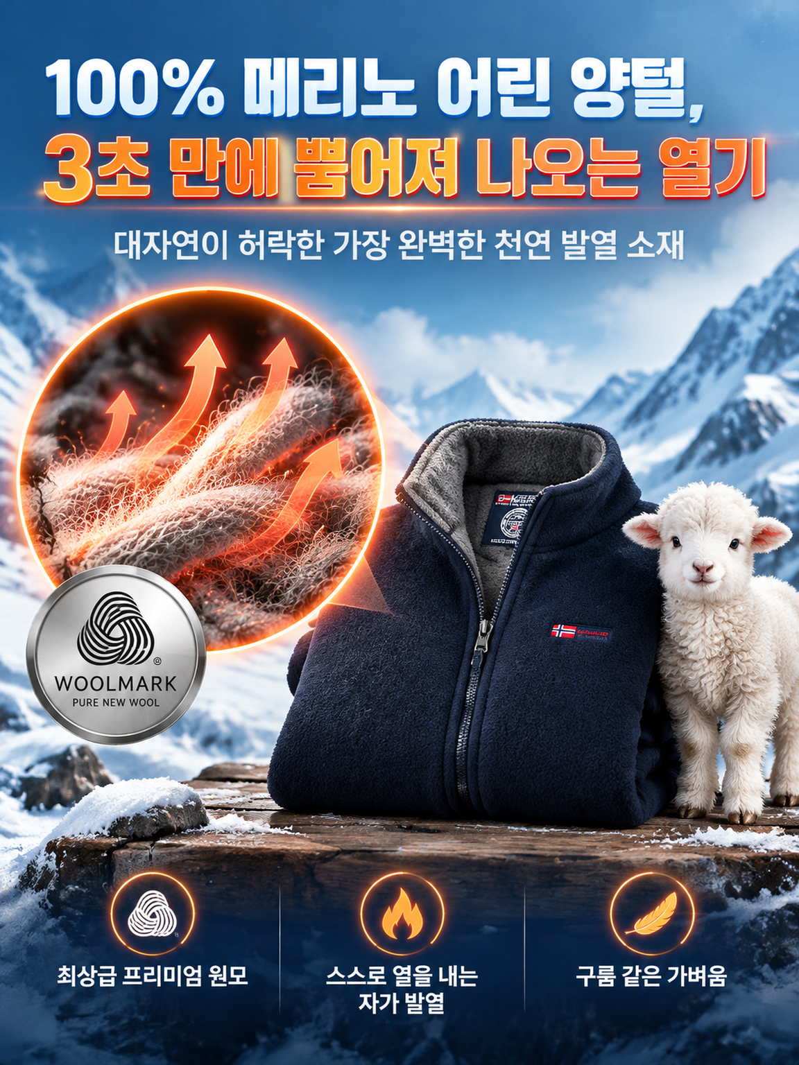 노르웨이 수출 프리미엄 양면 플리스 보온 집업 자켓