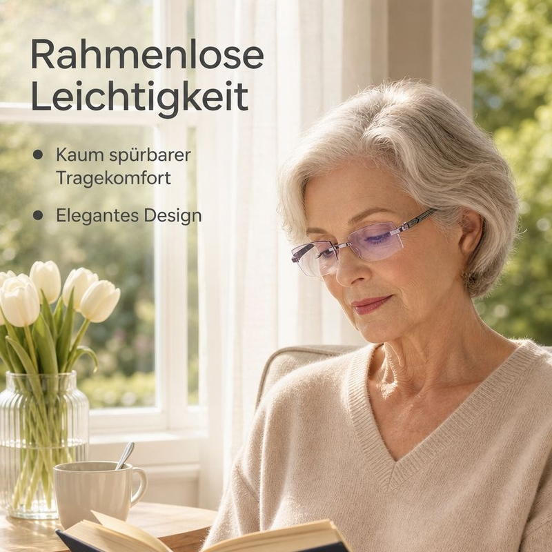 Intelligente rahmenlose Lesebrille mit HD und Blaulichtschutz