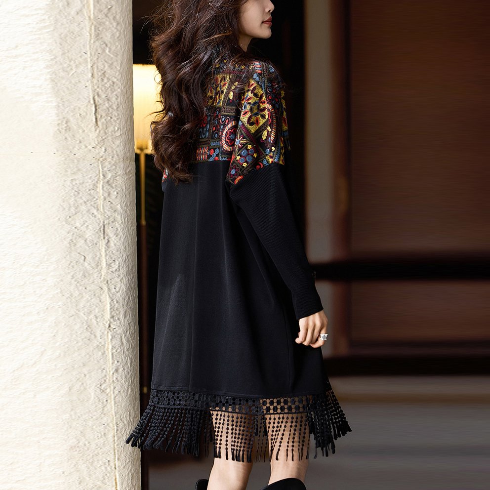 時尚顯瘦拼接流蘇披肩開衫外套