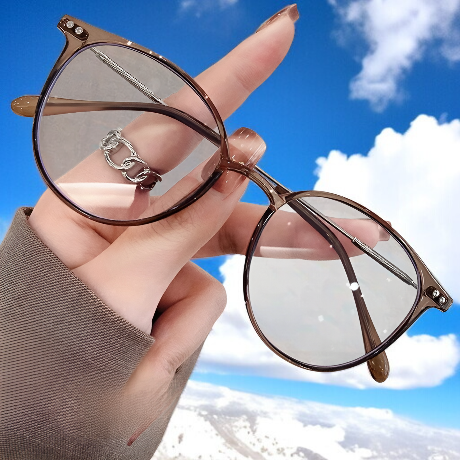 ウルトラライトブラウン メガネ 度なし ブルーライトカット すっぴん 大きいフレーム メガネ レディース ファッションアイテム