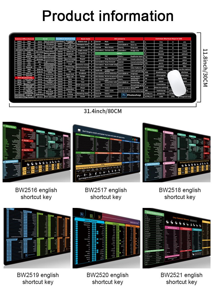 Office Non-slip and Stain-resistant Shortcut Mouse Pad