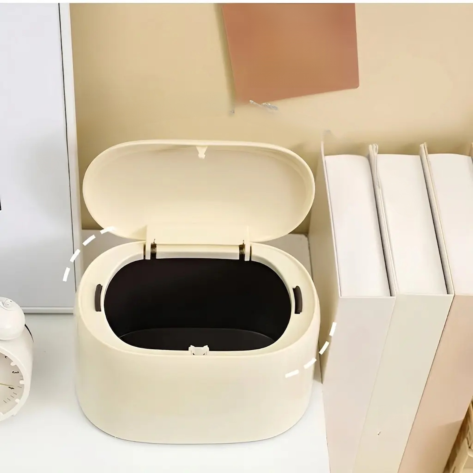 Press to open the countertop storage box.
