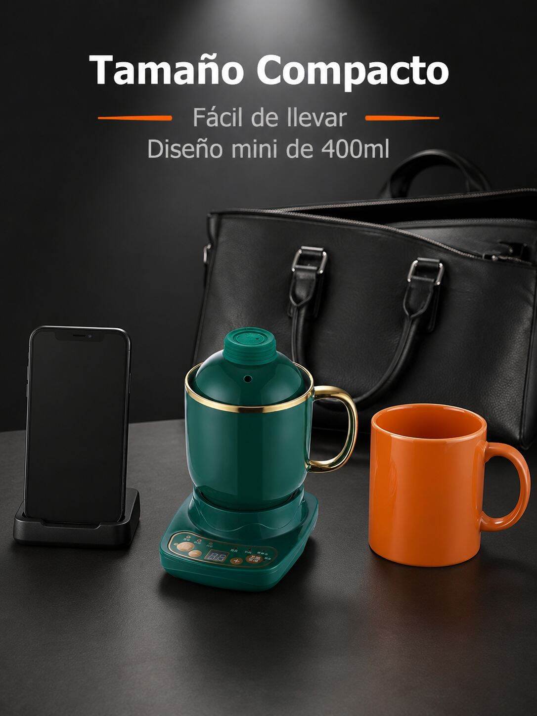 Taza eléctrica portátil con diseño compacto y moderno