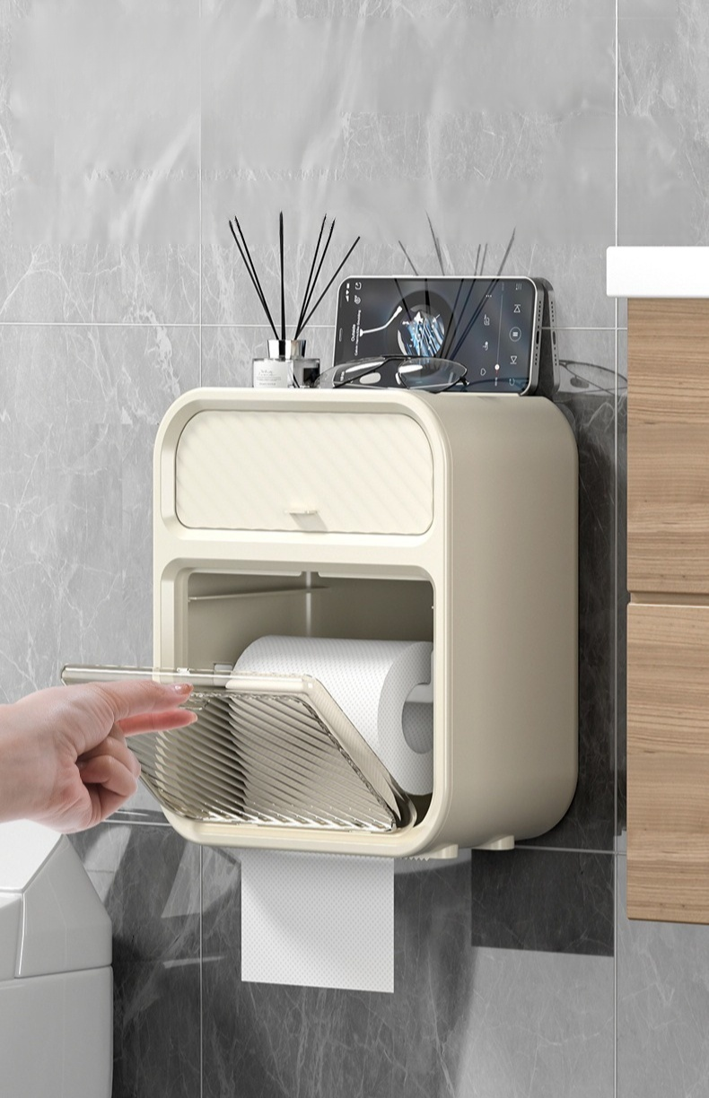 Light luxury roll paper box mounted on bathroom wall