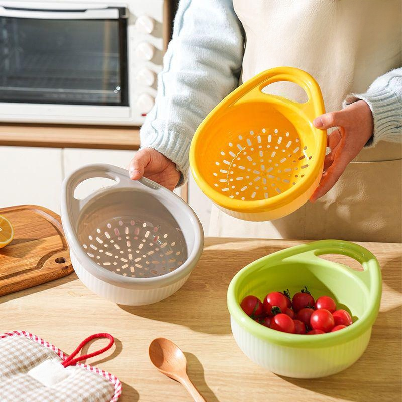  코쿠보 이중 손잡이 채반 바구니 과일 야채 분리 수납