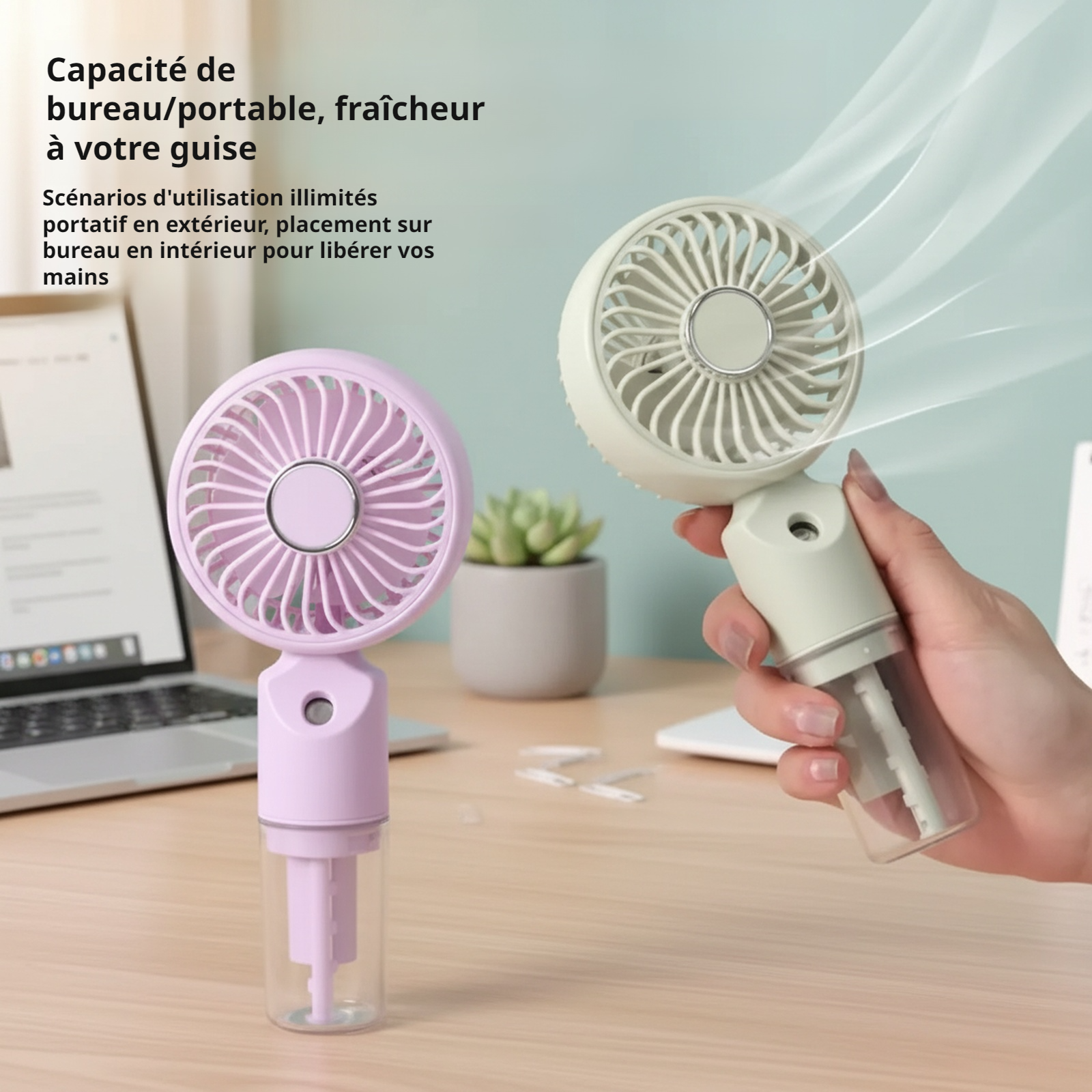 Ventilateur à pulvérisation portable, mini ventilateur de bureau rechargeable USB