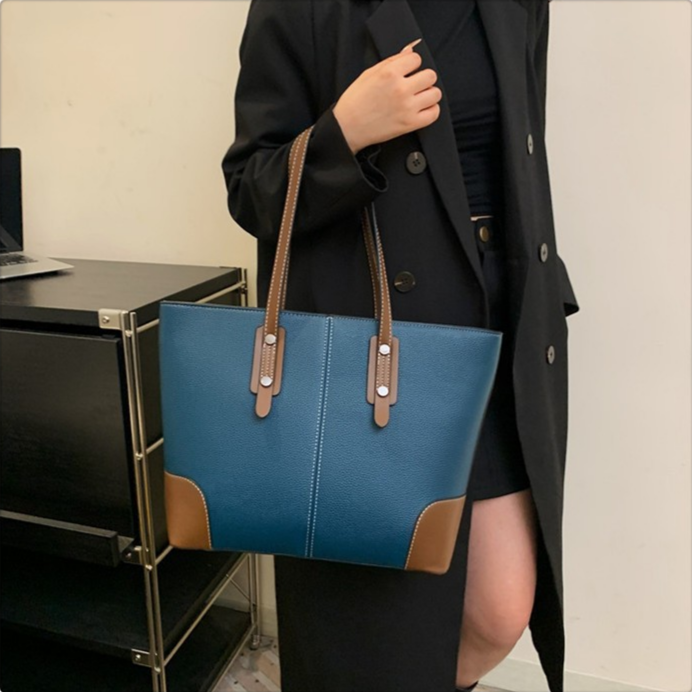 大容量リッチパターン配色ショルダートートバッグ レディース