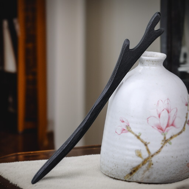 古風かんざし 流蘇付き木製簪 女性用 黒檀風 ヘアアクセサリー 漢服用髪飾り