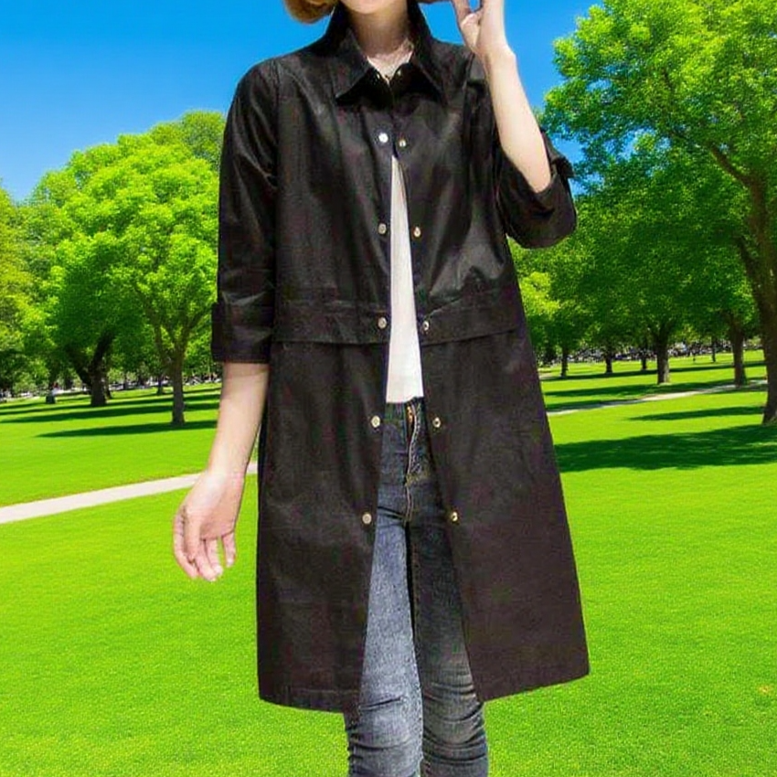 여성 캐주얼 미디엄 롱 트렌치코트