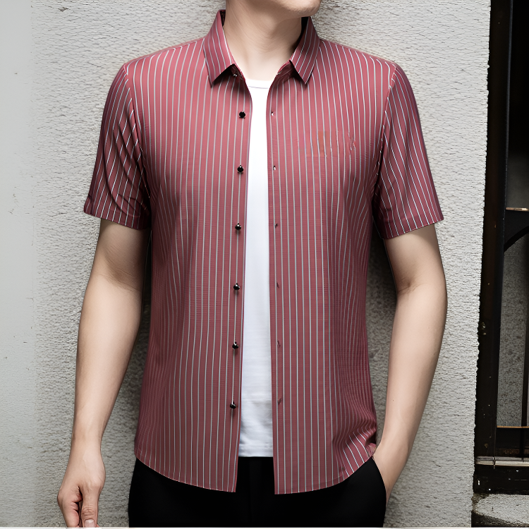 ファッション多用途 中年男性用ストライプ半袖ノーアイロンシャツ 夏用 父親トップス