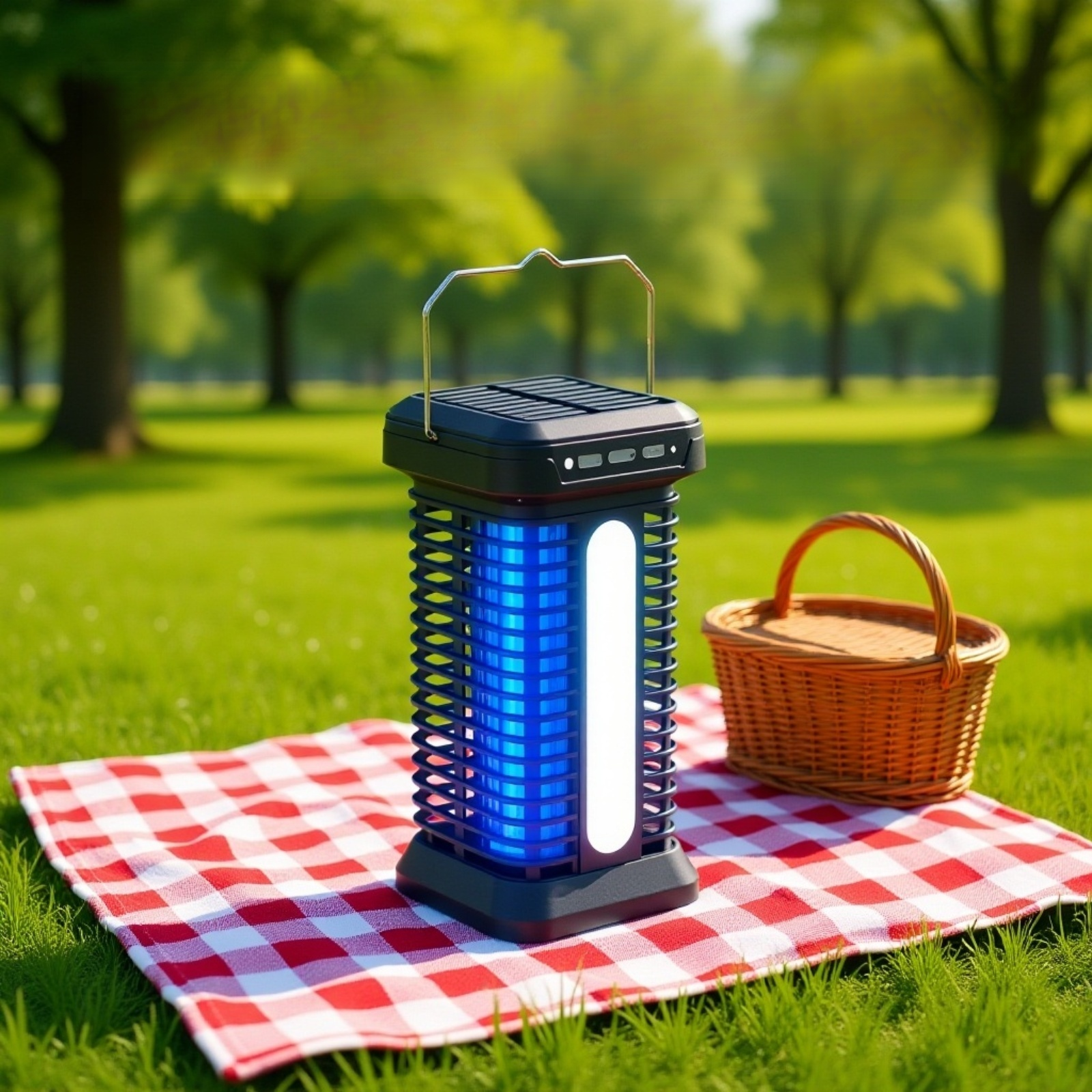 Portable solar UV mosquito zapper for camping