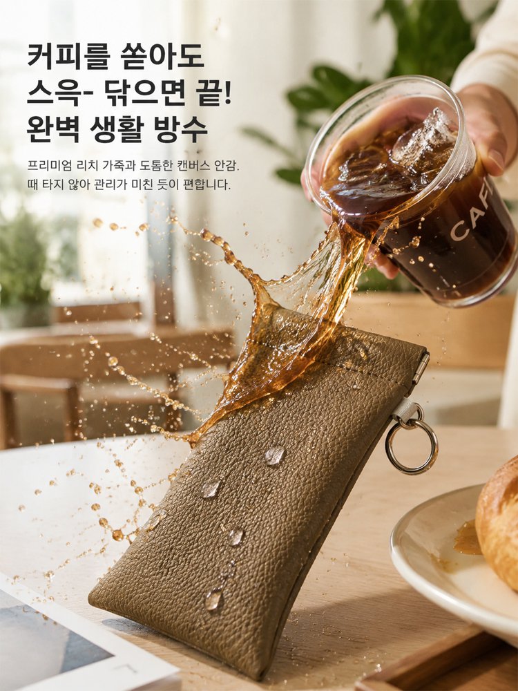 고급 엠보 텍스처 자동 클로징 미니 파우치