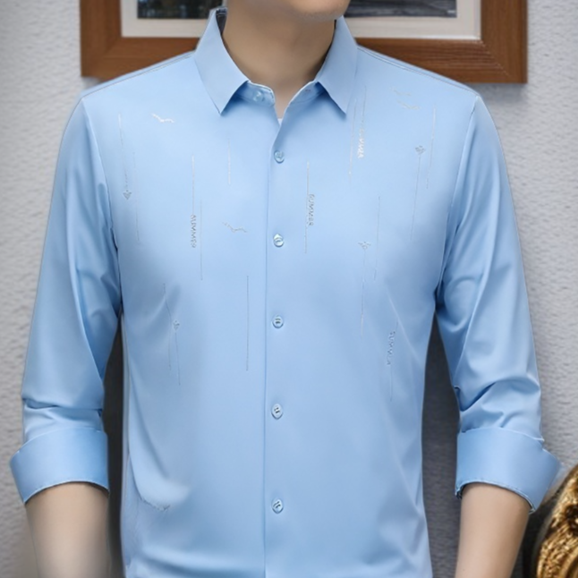 남성 기모 도톰 긴팔 셔츠 비즈니스 헴 프린트 셔츠 남성 기모 셔츠