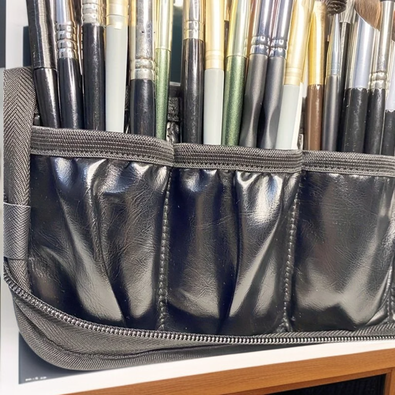 대용량 접이식 메이크업 브러쉬 파우치 다공성 블랙