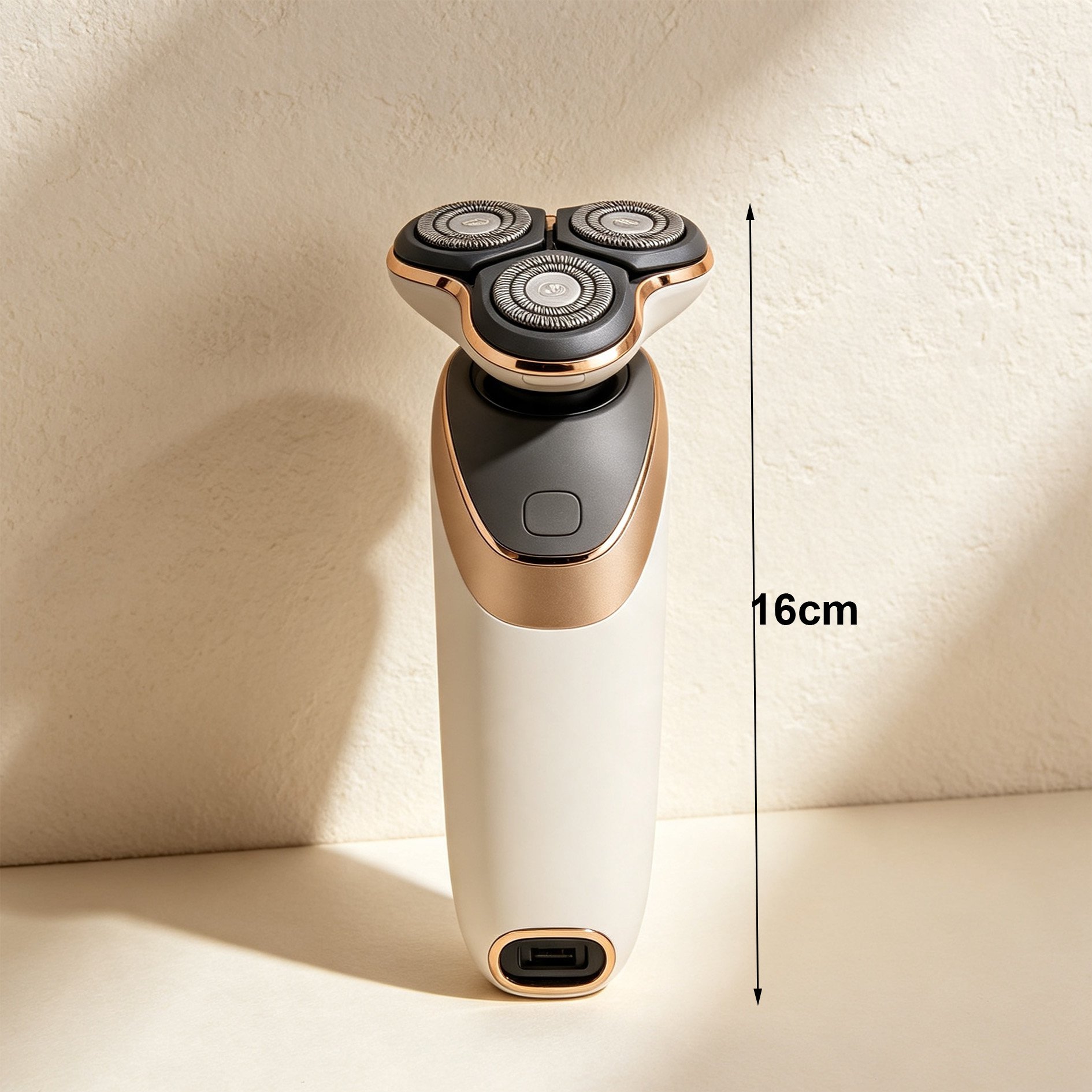 Electric shaver in use for facial grooming