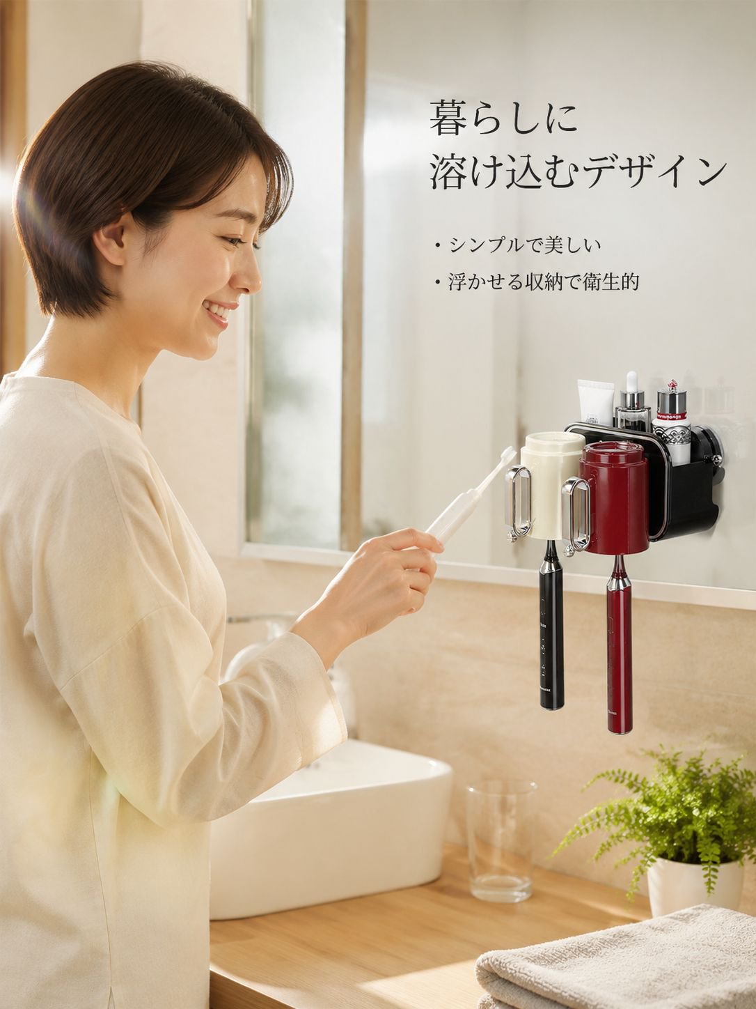 穴あけ不要の吸盤式歯ブラシホルダー、ステンレス製吸盤式歯ブラシホルダー。